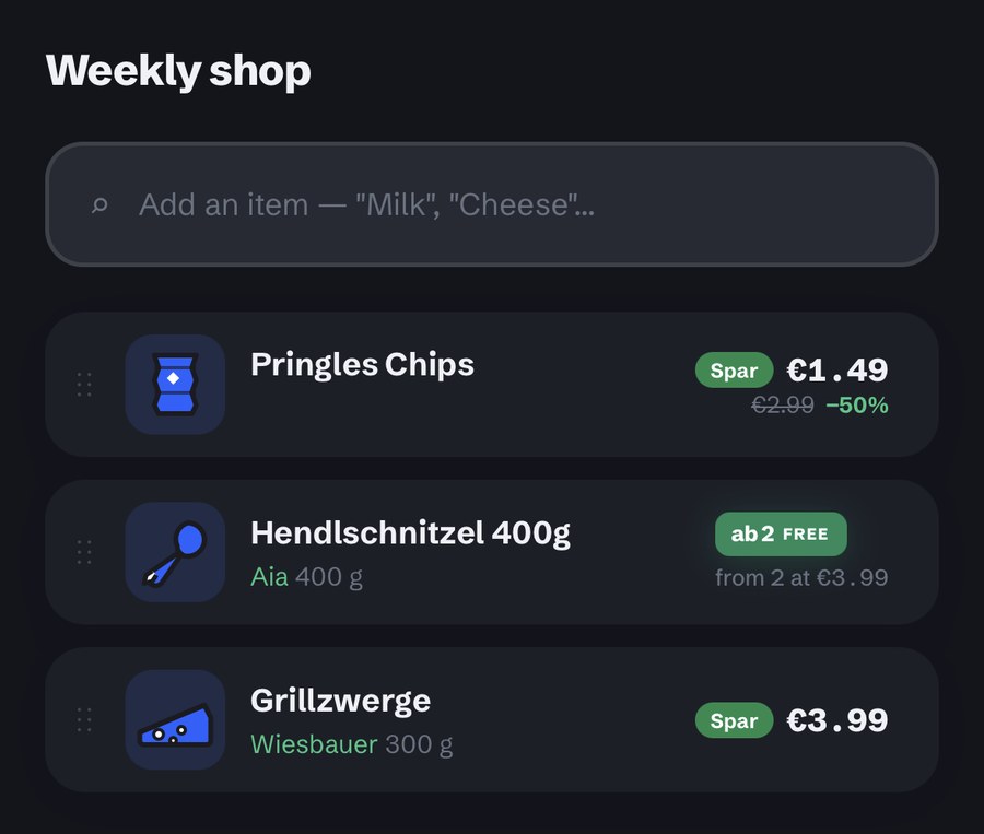 List items with this week's prices